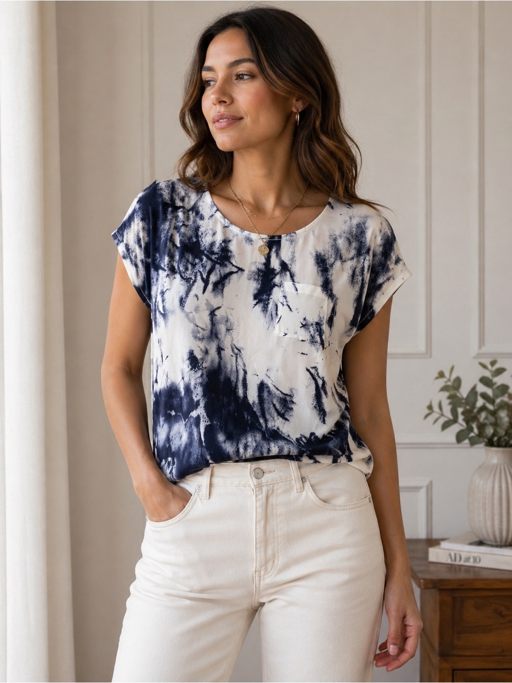 Kirra Navy & White Tie-Dye Open-Back Top | Size Small BoHo Y2K Vibe